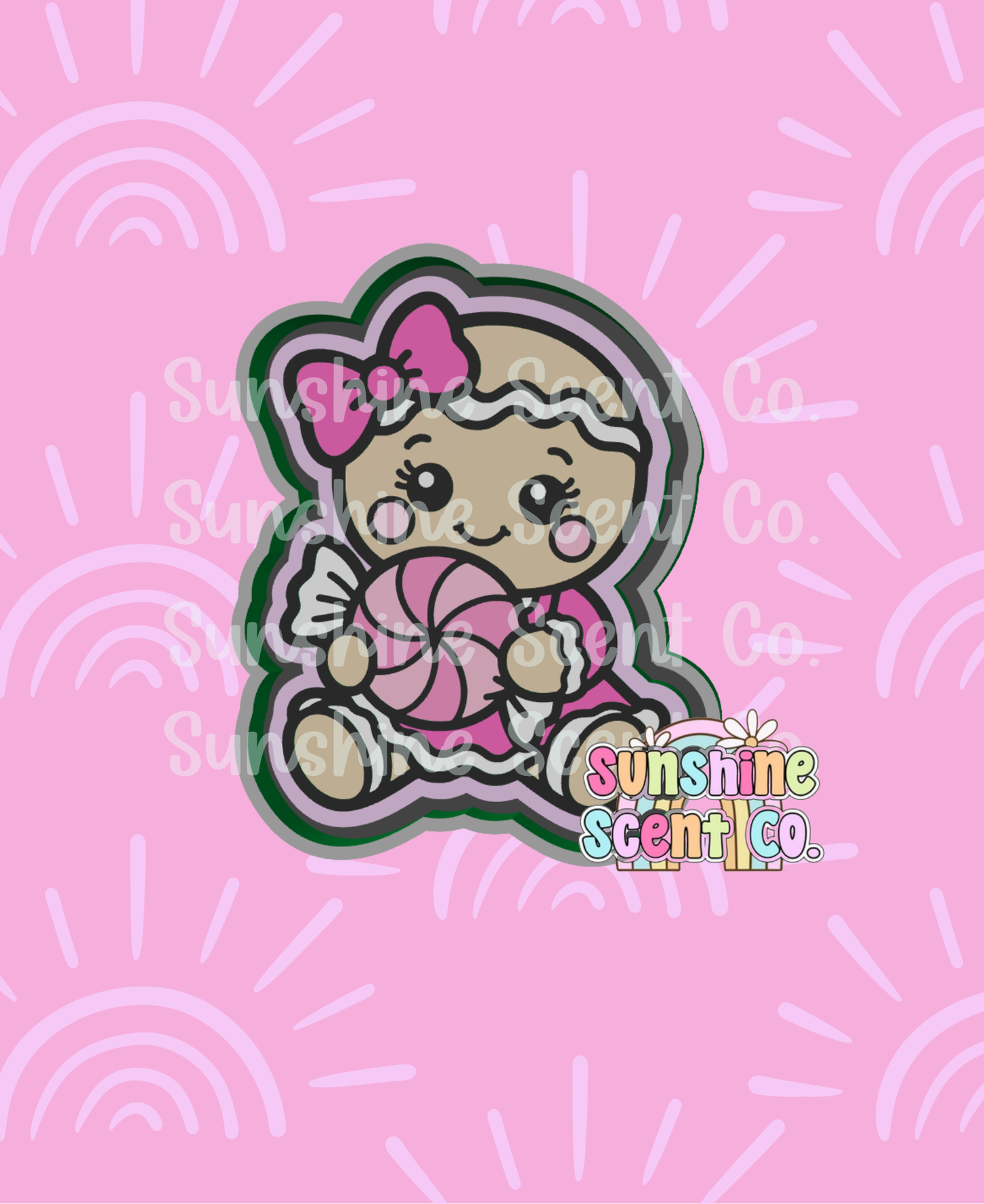 Gingerbread Girl holding Peppermint Candy Cardstock Freshie Mold