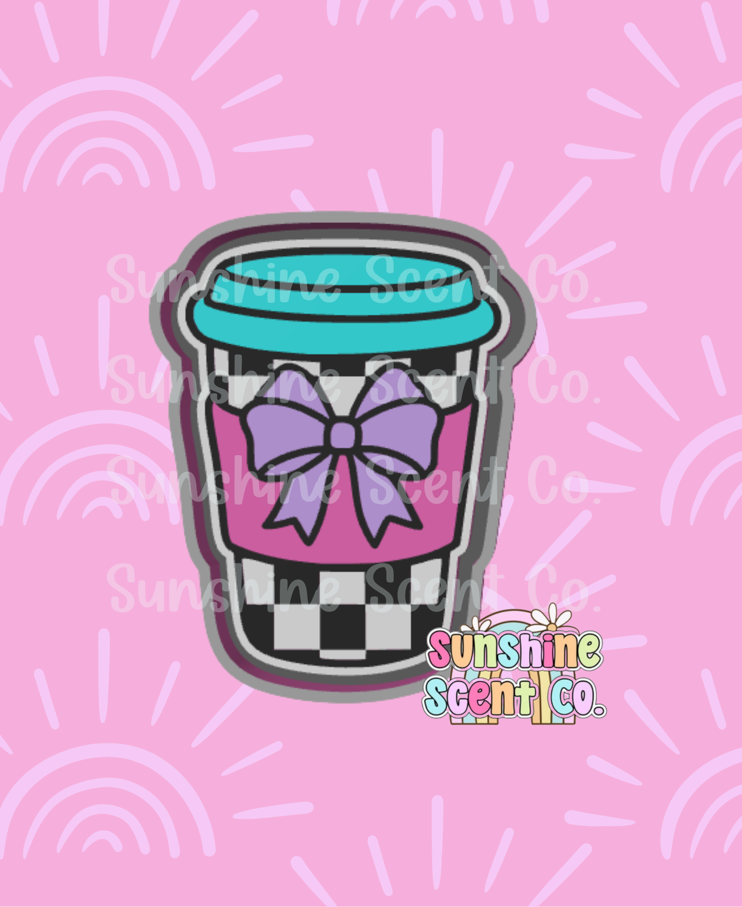 Checkered Latte Cup with Bow Freshie Mold