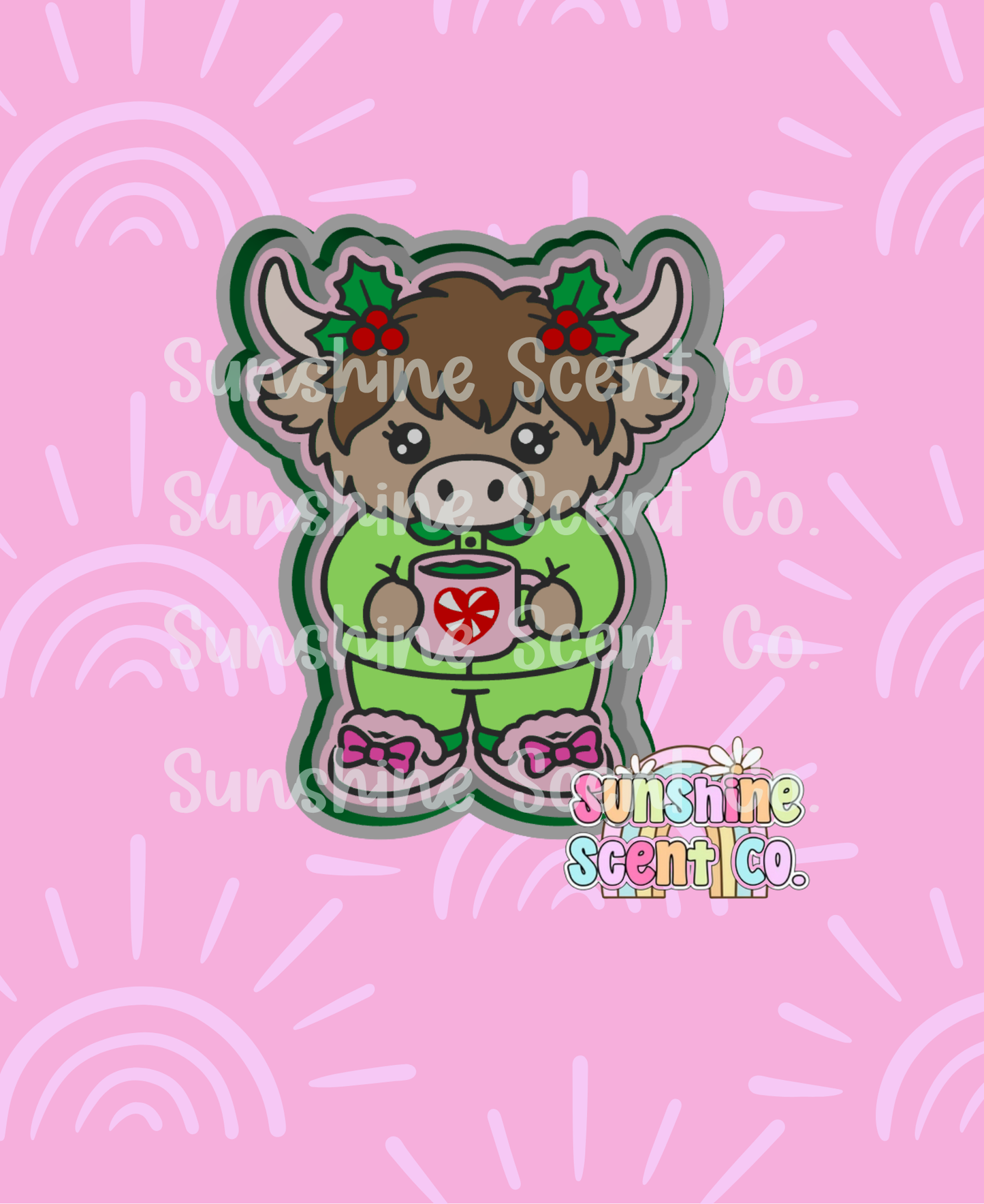 Highland Cow in Christmas Pajamas Freshie Mold
