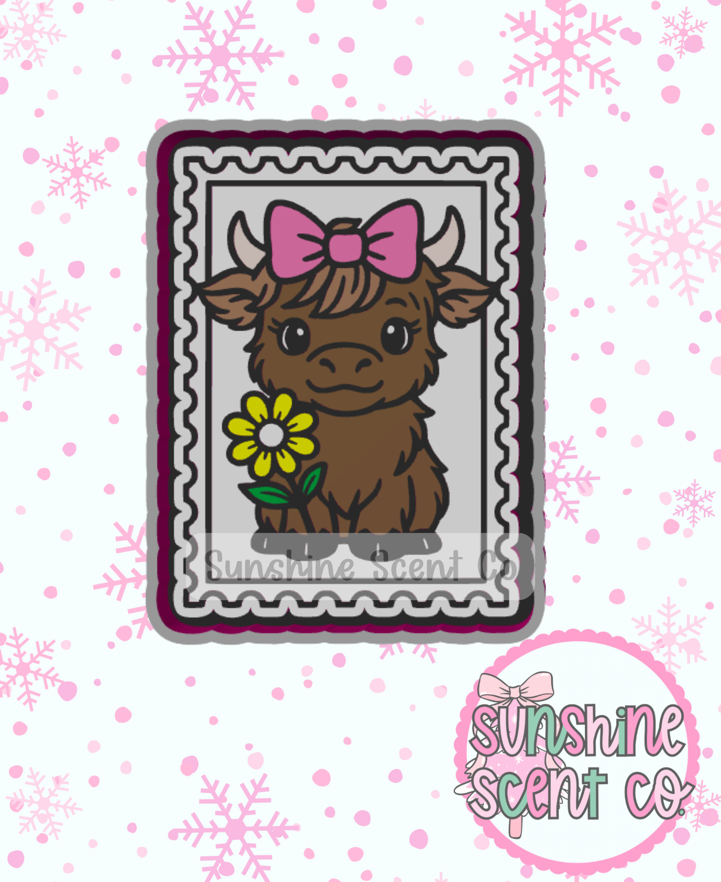 Highland holding Flower Postage Stamp Freshie Mold
