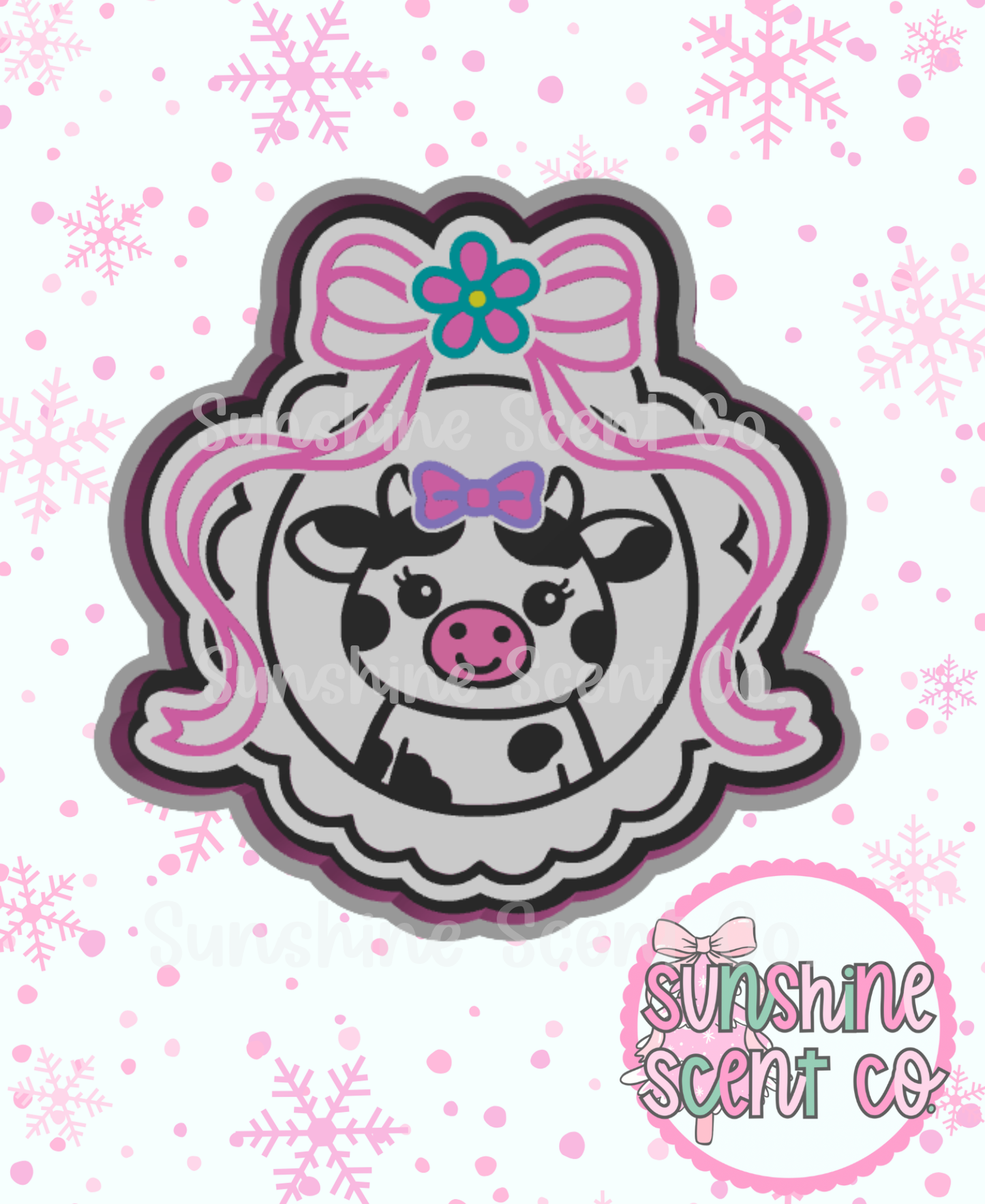 Cute Cow in Frame with Floral Bow Freshie Mold