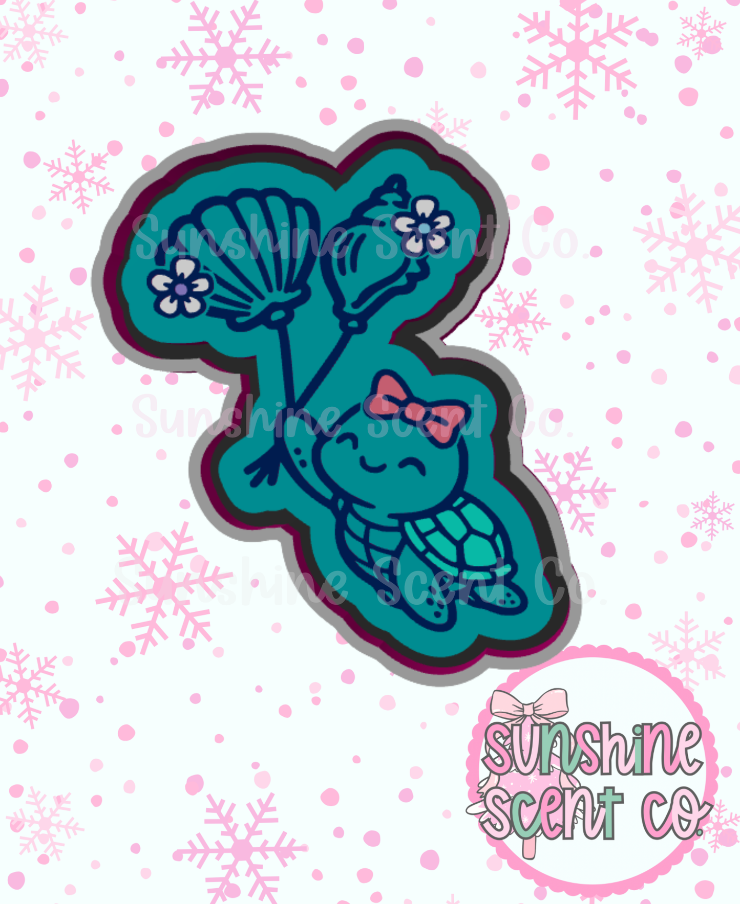 Sea turtle with seashell balloons Freshie Mold