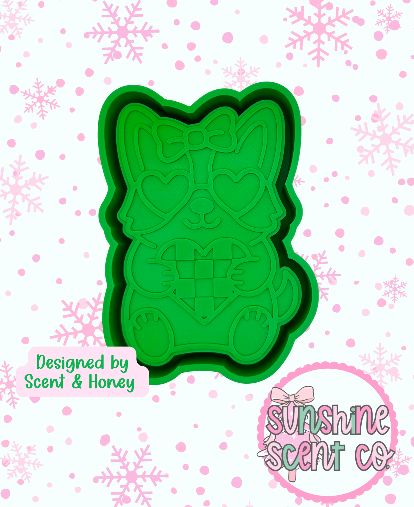 Corgi Holding Checkered Heart Freshie Mold