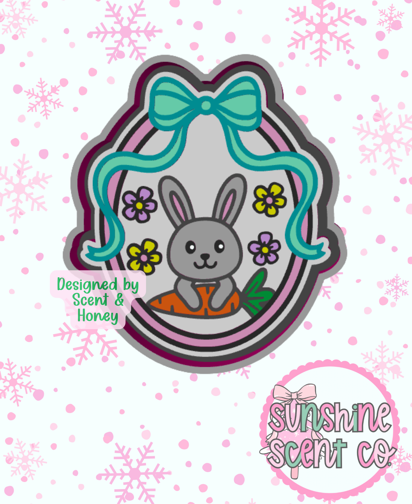 Bunny Holding a Carrot Bow Frame Freshie Mold