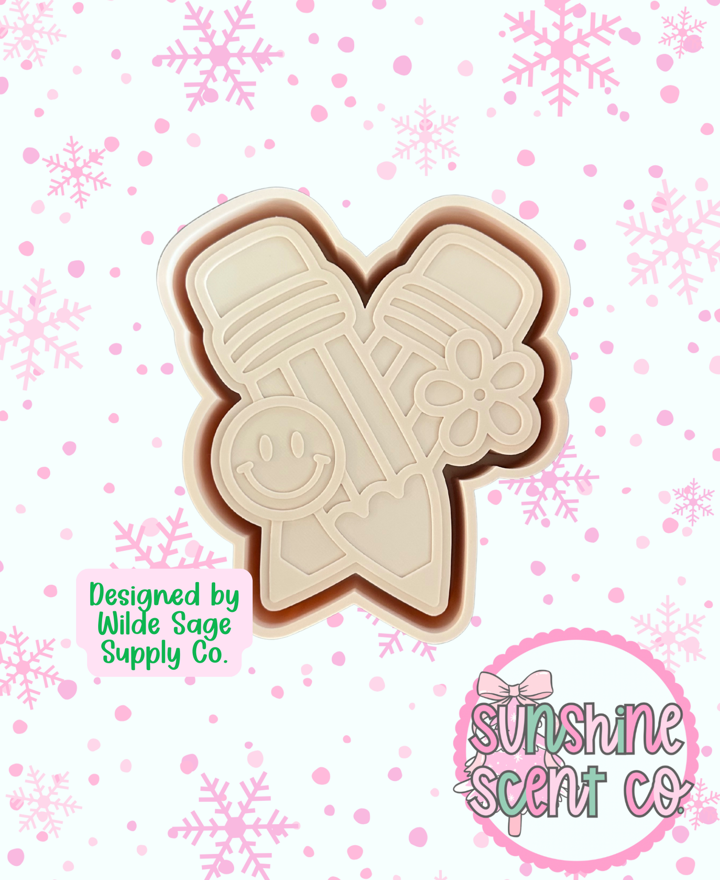 Pencils with Happy Face and Flower Freshie Mold