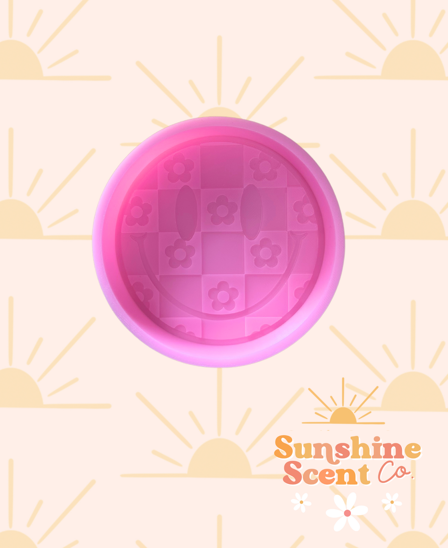 Checkered Flower Smiley Silicone Freshie Mold