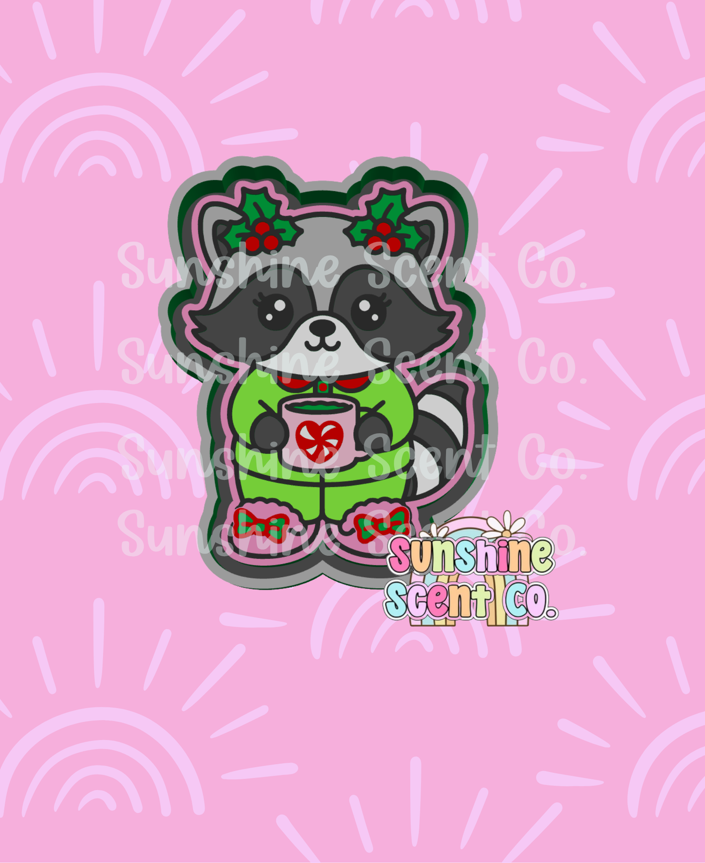 Christmas Raccoon in Pajamas Freshie Mold