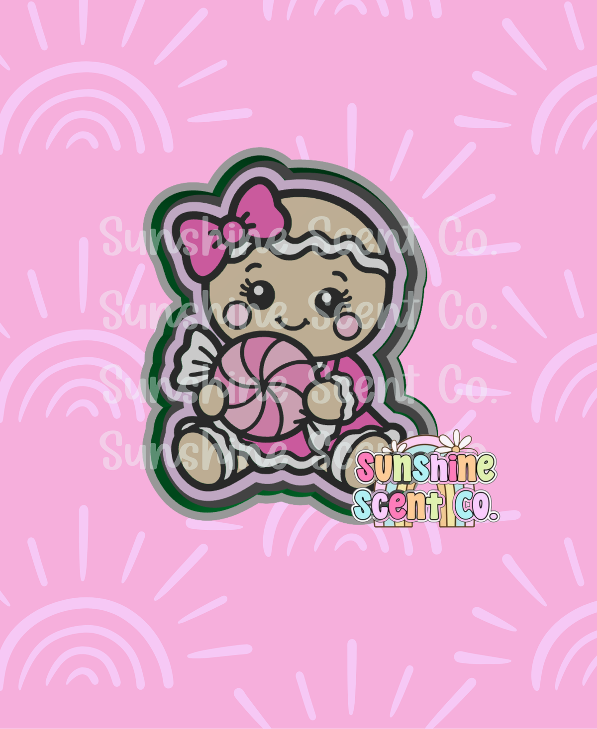 Gingerbread Girl holding Peppermint Candy Cardstock Freshie Mold