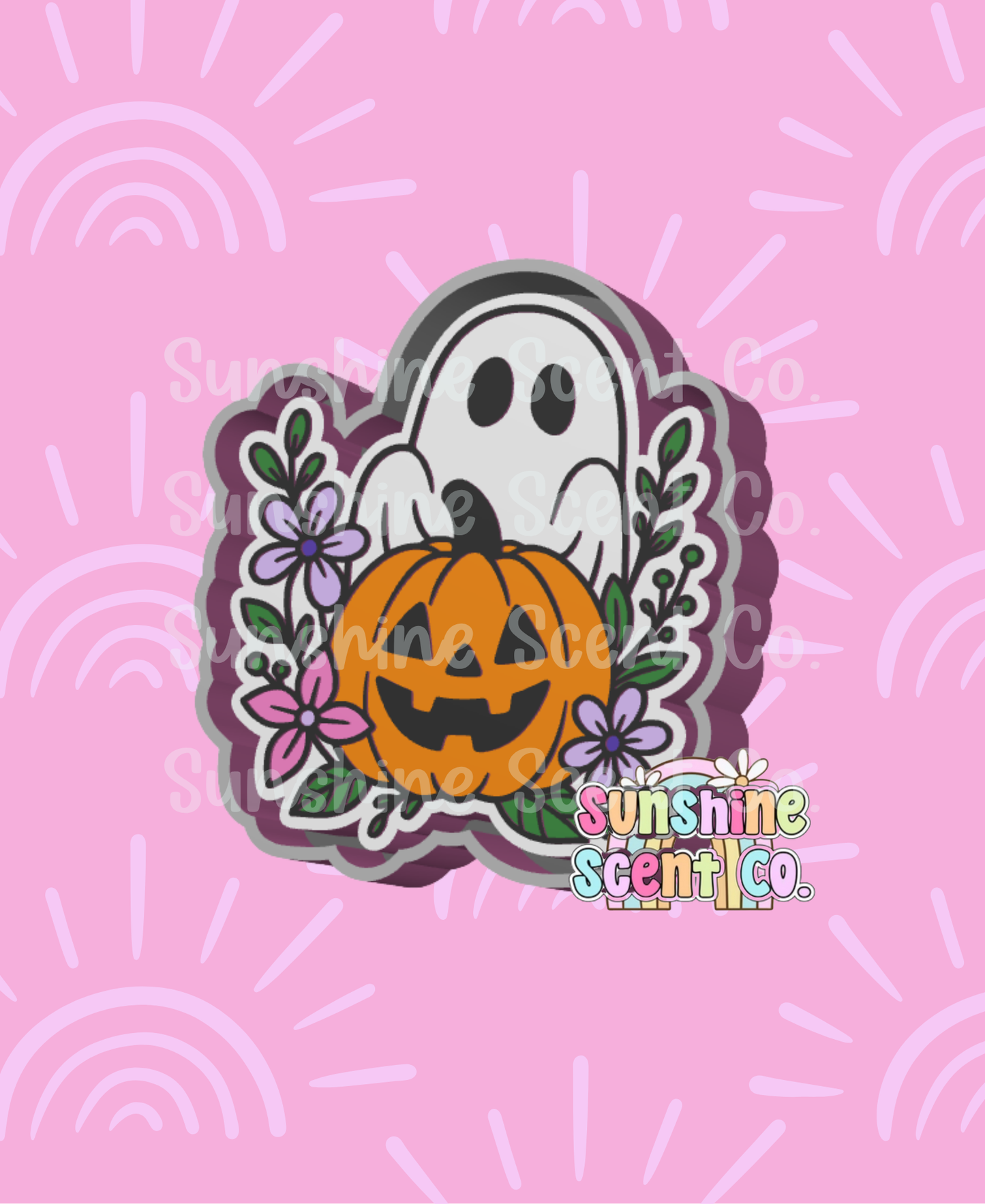 Ghost with Jack O' Lantern and Flowers Freshie Mold