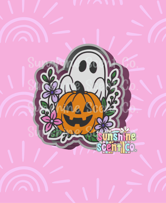 Ghost with Jack O' Lantern and Flowers Freshie Mold