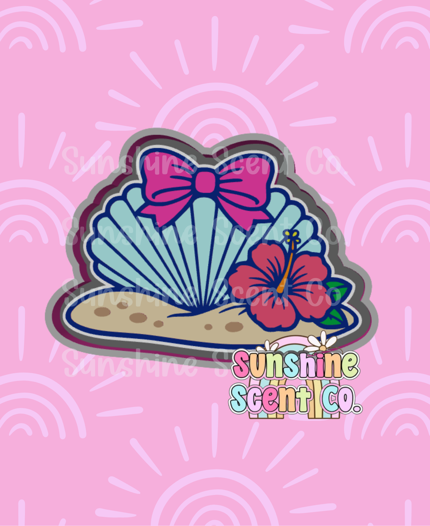 Seashell in Sand with Hibiscus Freshie Mold