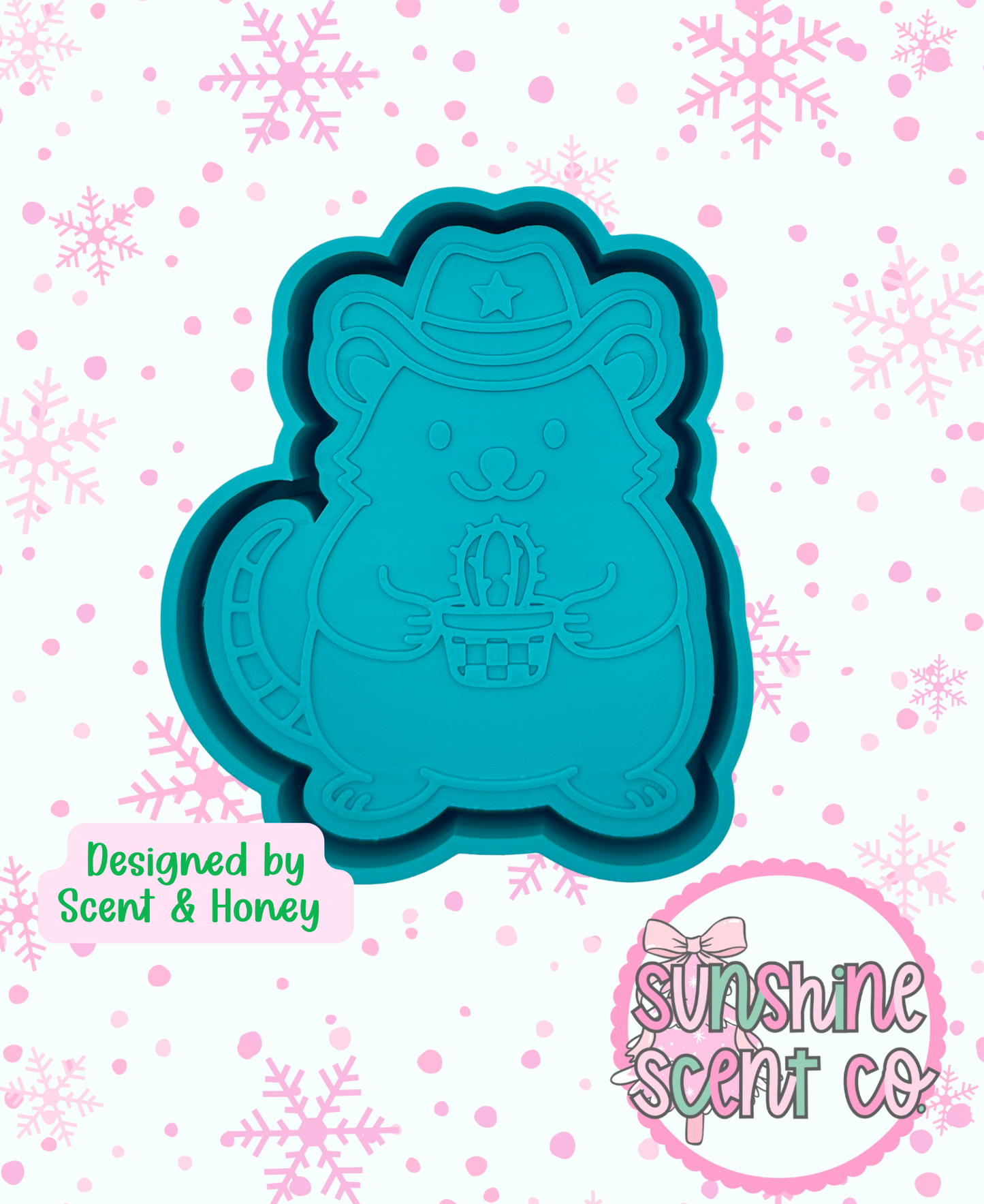 Cowboy Opossum holding Cactus Freshie Mold