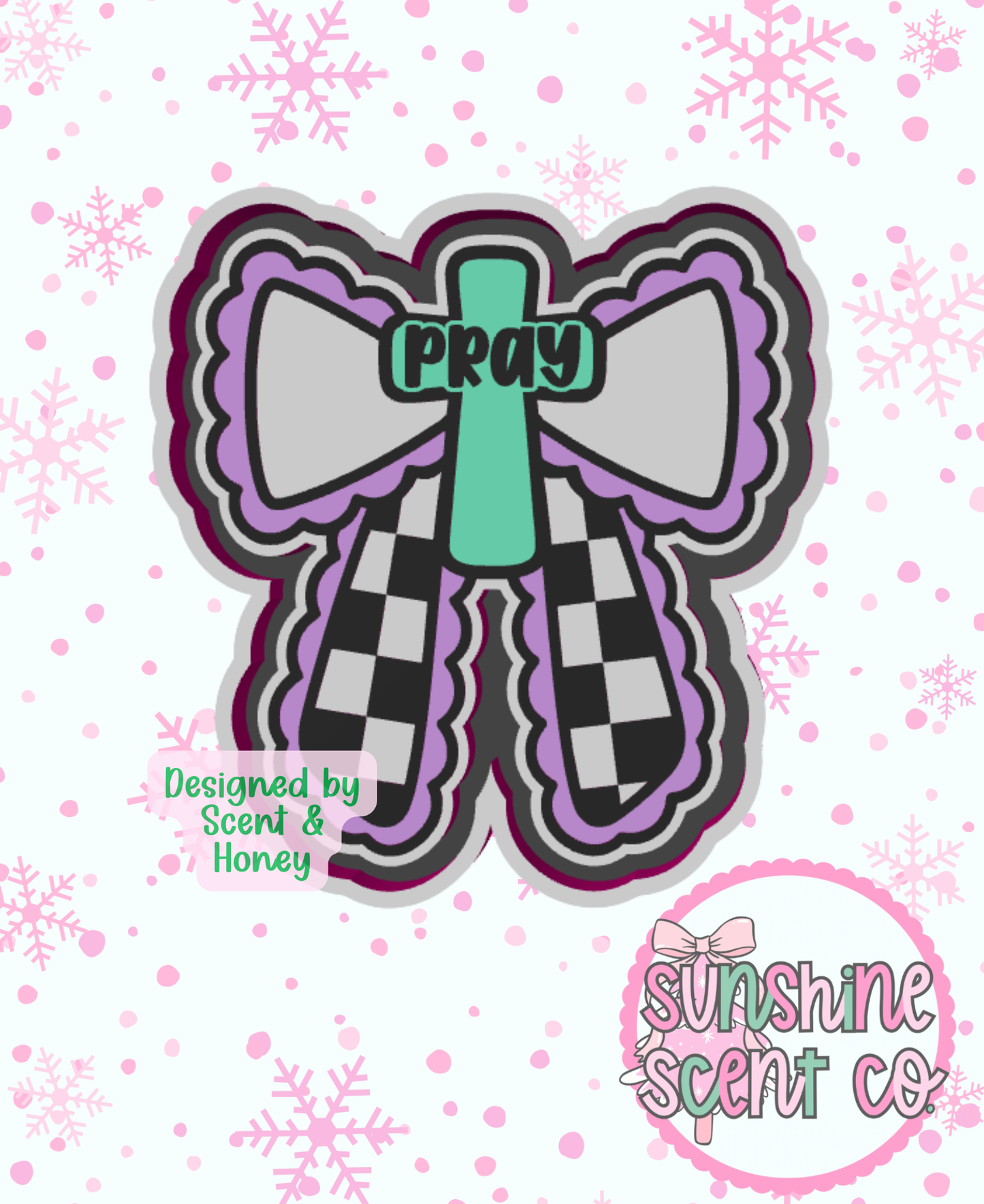 Checkered Lace PRAY Bow Freshie Mold