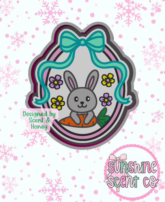 Bunny Holding a Carrot Bow Frame Freshie Mold