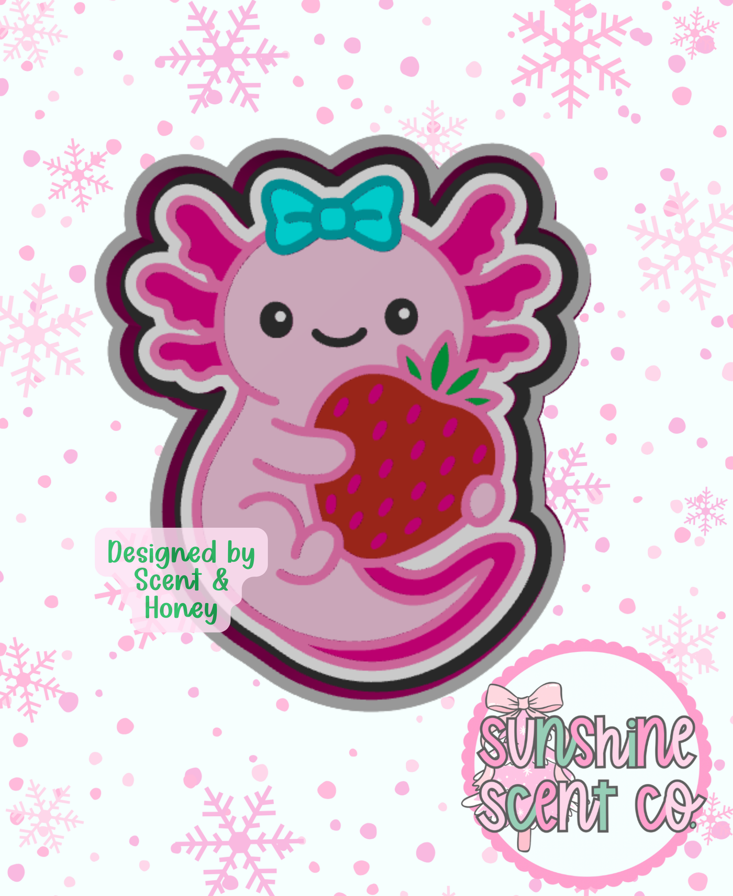 Axolotl holding Strawberry Freshie Mold