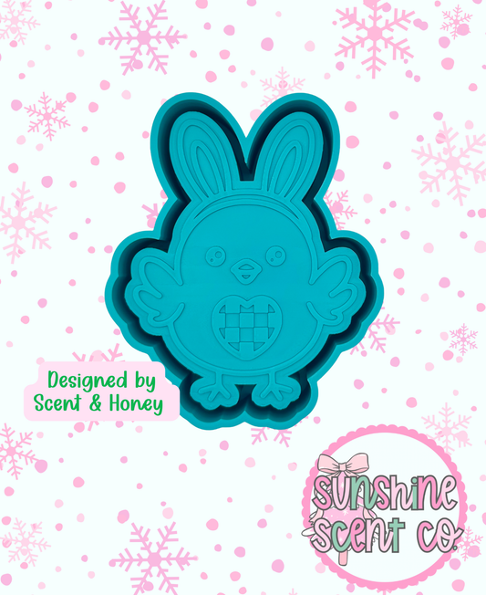 Easter Bunny Chick with Checkered Heart Freshie Mold