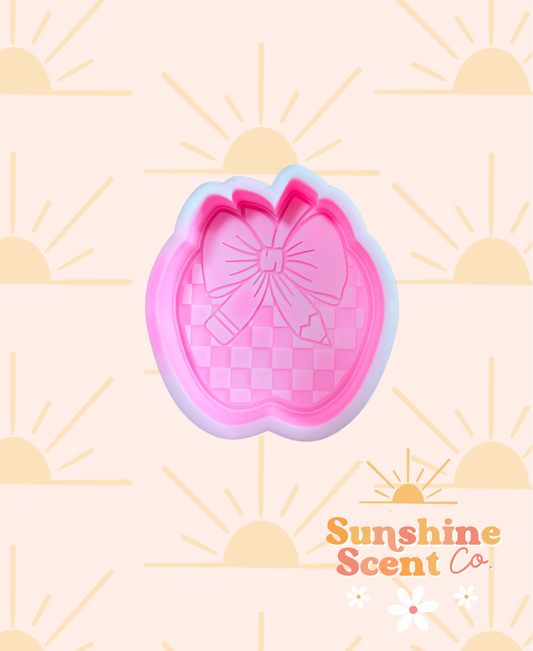 Checkered Apple with Pencil Bow Silicone Freshie Mold