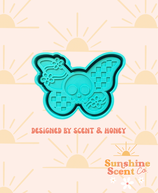 Groovy Checkered Skull Butterfly Freshie Mold