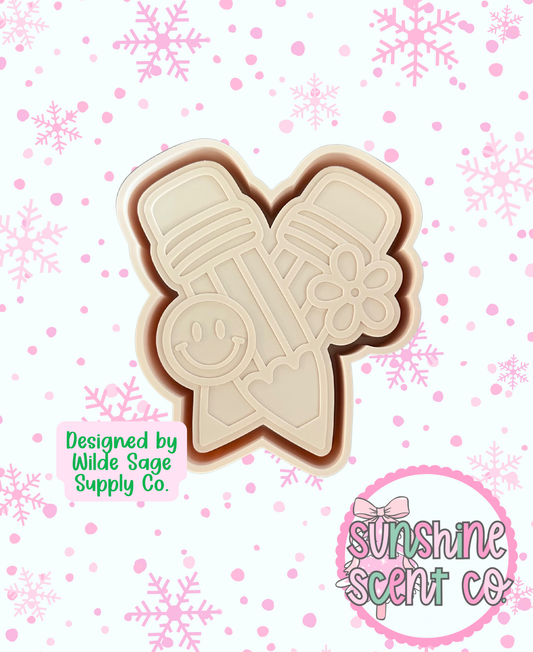 Pencils with Happy Face and Flower Freshie Mold