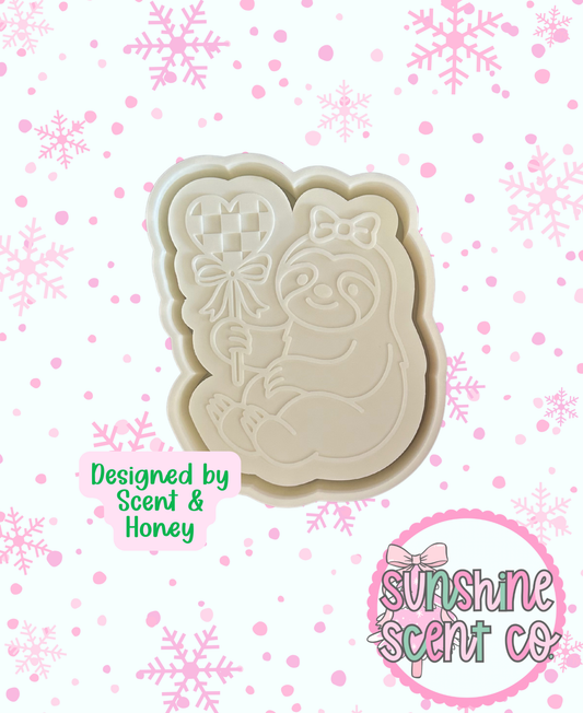 Sloth with Heart Lollipop Freshie Mold